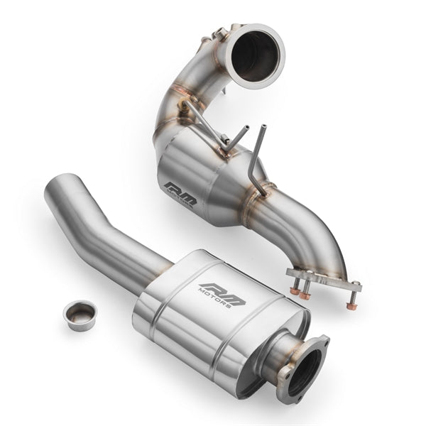RM Motors Downpipe Sæt Audi Q5 3.0 TDI, OBD, Med Lyddæmper Og Uden Varmeskjold