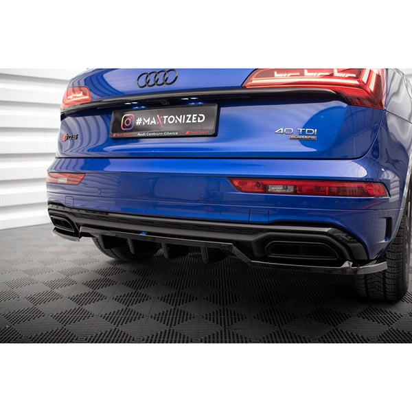 Maxton Central Rear Splitter (With Vertical Bars) Audi Q5 S-line SUV MK2 Facelift - Gloss Black