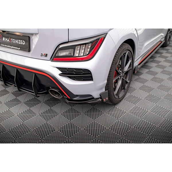 Maxton Rear Side Splitters V.1 + Flaps Hyundai Kona N Mk1 - Gloss Black