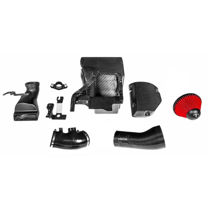 Eventuri Black Carbon intake system til Honda Civic FK8 Type R med carbon fiber komponenter og rød luftfilter