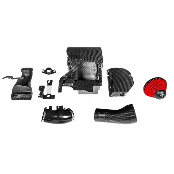 Eventuri Black Carbon intake system til Honda Civic FK8 Type R med carbon fiber komponenter og rød luftfilter