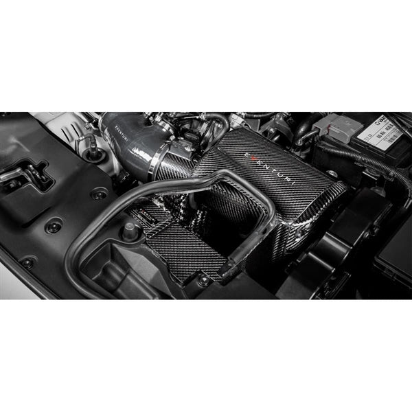 Eventuri Black Carbon intake system til Honda Civic FK8 Type R med carbon fiber komponenter og rød luftfilter