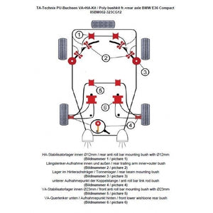 TA-Technix Poly Bøsningskit BMW 3 Serie E36 – Understellingsdiagram 85BM002-323CG12