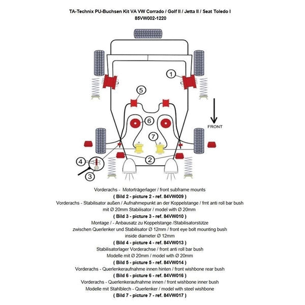 TA-Technix Poly Bøsningskit VW Golf 2 – 85VW002 bagesuspension monteringsplan