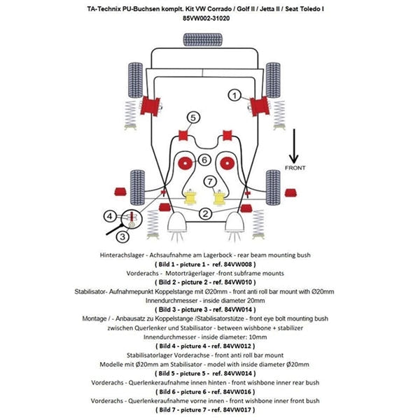 TA-Technix Poly Bøsningskit VW Golf 2 – 85VW002 bagesuspension monteringsgide kit
