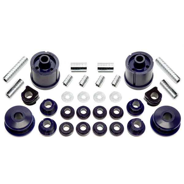 TA-Technix poly bøsningskit til Seat Toledo 1M med sorte og blå syntetiske bushings og metaldele udspecificeret til bilophæng.