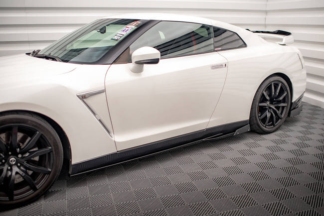 Maxton Side Skirts Diffusers + Flaps Nissan Gtr R35 Facelift - Gloss Black