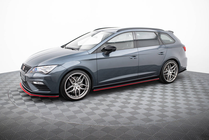 Maxton Side Skirts Diffusers V.3 Seat Leon Mk3 Cupra/ Fr Facelift - Gloss Black + Red