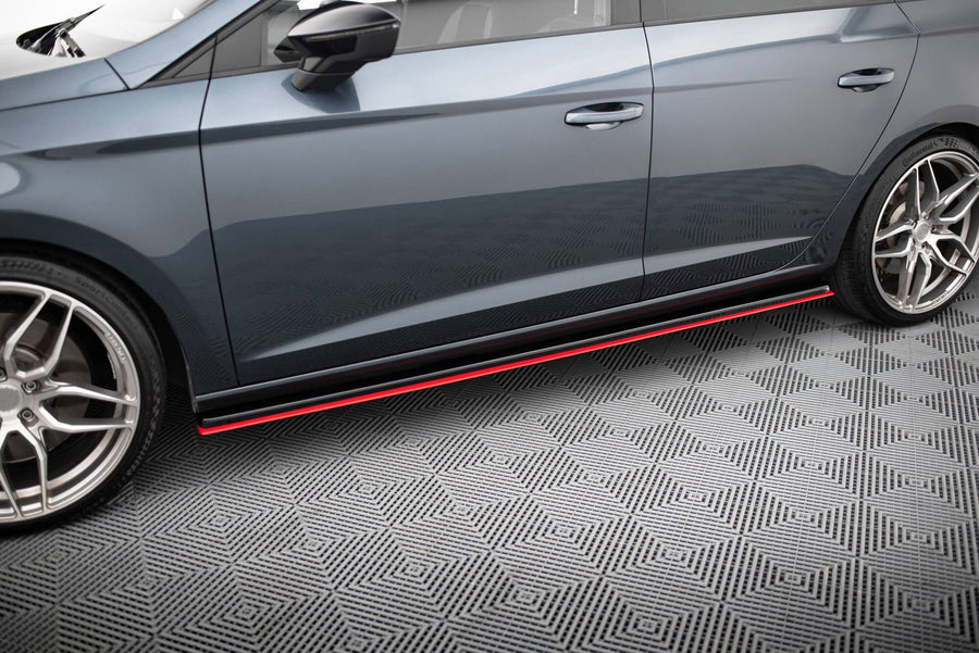 Maxton Side Skirts Diffusers V.3 Seat Leon Mk3 Cupra/ Fr Facelift - Gloss Black + Red