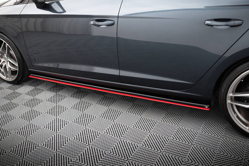 Maxton Side Skirts Diffusers V.3 Seat Leon Mk3 Cupra/ Fr Facelift - Gloss Black + Red