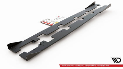 Maxton Racing Durability Side Skirts Diffusers + Flaps Ford Focus RS Mk3 - Black + Gloss Flaps