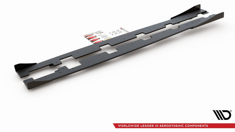 Maxton Racing Durability Side Skirts Diffusers + Flaps Ford Focus RS Mk3 - Black + Gloss Flaps