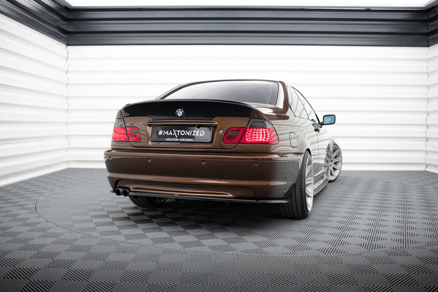 Maxton Central Rear Splitter BMW 3 E46 Mpack Coupe (With Vertical Bars) - Gloss Black