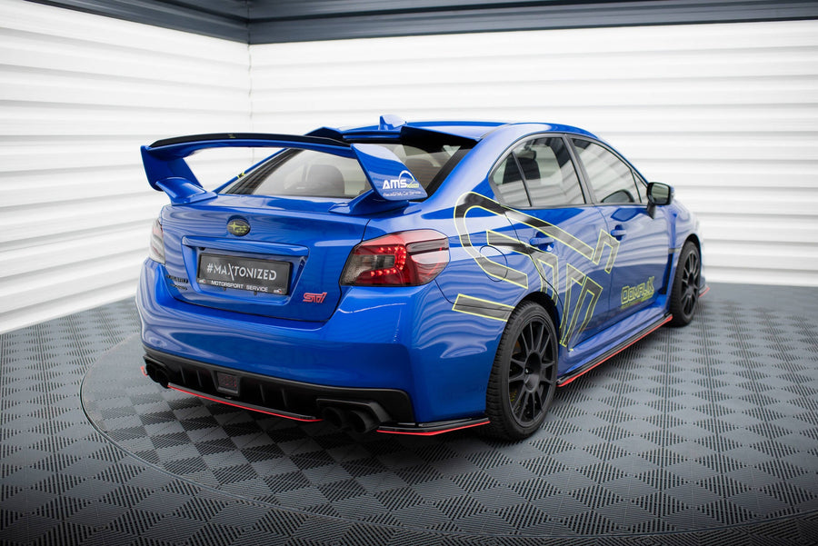 Maxton Central Rear Splitter V.2 Subaru Wrx Sti - RED + GLOSS BLACK