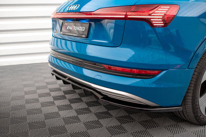 Maxton Central Rear Splitter (With Vertical Bars) Audi E-Tron - Gloss Black