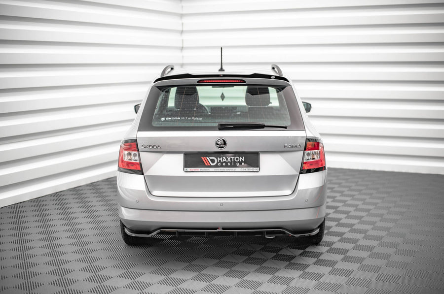 Maxton Central Rear Splitter (With Vertical Bars) Skoda Fabia Combi Mk3 - Gloss Black