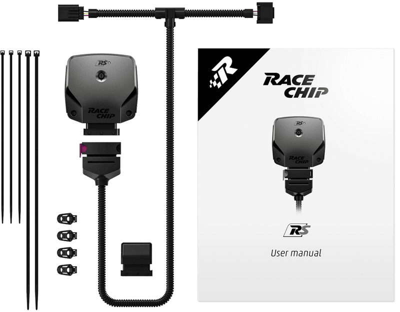 RaceChip RS modul, kabelsæt og brugervejledning i pakken