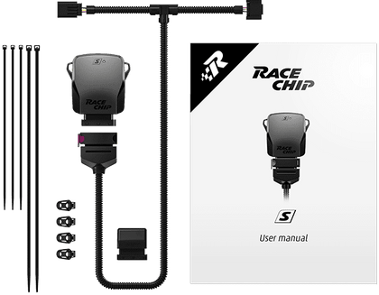 RaceChip S leverance med tuningmodul, kabelsæt, kabelstrips og brugermanual