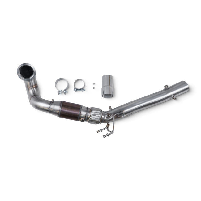 Scorpion SVWX060 downpipe-kit set oppefra med sportskatalysator, adapter og spændebånd
