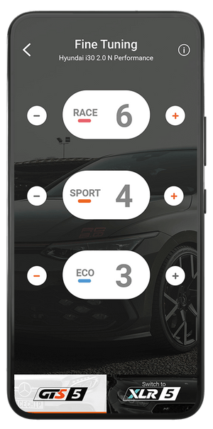 RaceChip plus-app med individuelle GTS5 finjusteringsniveauer